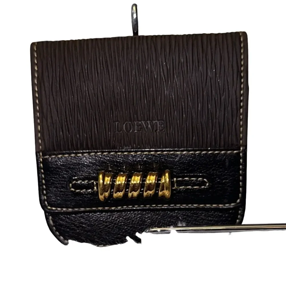 **RARE** Vintage Loewe snake bone coffee black leather wallet / card holder